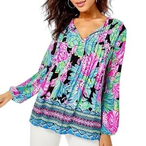Lilly Pulitzer Marilina Long Sleeve Tunic Onyx Jaguar Jungle